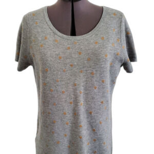 LOFT Sweater Women’s Small Grey Gold Polka Dot Short Sleeve Wool Blend Knit Top